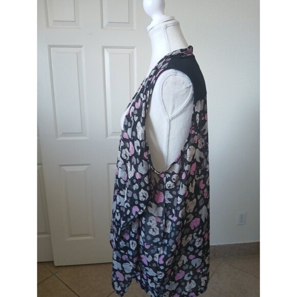 Logo Lori Goldstein  Womens Vest Large Open Front Sleeveless Art Black Pink Gray - Picture 5 of 11